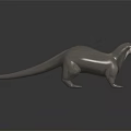 Gray Otter 3D Character Model with White Face Standing on Black Smooth Surface and Reflection 3d model