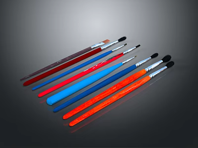Colorful Household Brushes In Various Colors Arranged Neatly For Daily Use 3d model