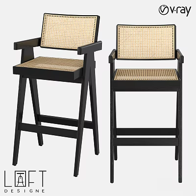 Modern Black Frame Bar Stools With Woven Back And Seat Design 3d model