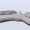 Gray Curved Sectional Sofa With Coffee Table And Clock On Top 3d model