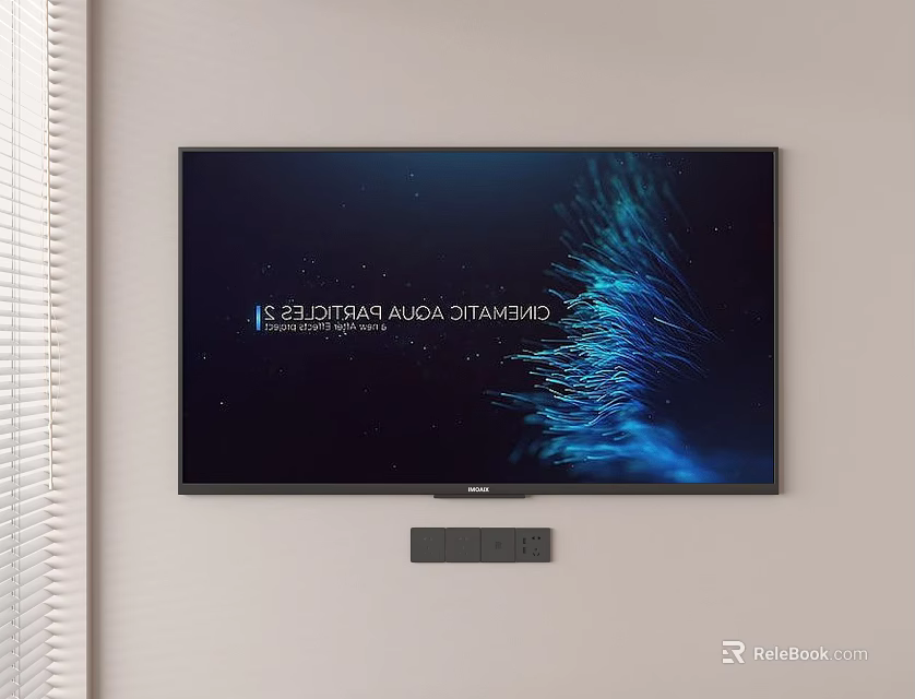 Wall Mounted TV with Abstract Blue Visuals and Studio Display on Light Wall 3d model 