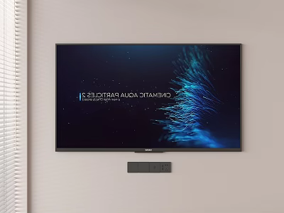 Wall Mounted TV with Abstract Blue Visuals and Studio Display on Light Wall 3d model