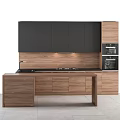 Modern Kitchen Interior With Dark Wooden Cabinets Sink Stove And Oven