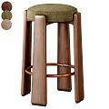 Contemporary Solid Wood Bar Stool With Soft Fabric Upholstered Seat And Round Copper Footrest