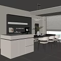 Modern Restaurant Kitchen Interior Design With Island Counter Black White Cabinets And Hanging Light