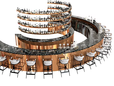 Elegant Modern Bar Stools With Metal Frame And Marble Countertop Design 3d model