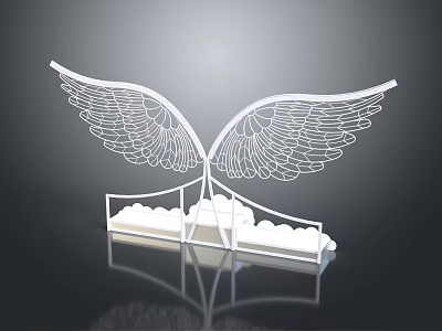 Ornamental Decor Set with Intricate White Wing Design and Cloud Shaped Pedestal for Home Decoration 3d model