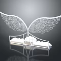 Ornamental Decor Set with Intricate White Wing Design and Cloud Shaped Pedestal for Home Decoration