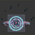 Colorful Marine Creature With Pink Fan Body Spiral Tentacles Green Seaweed And Small Fish