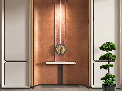 Elegant Copper Toned Background Wall with Decorative Ornament and Small Console Table 3d model