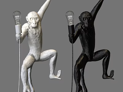 Modern Artistic Monkey Shaped Wall Lamp in White and Black for Home Decor 3d model