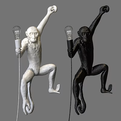 Modern Artistic Monkey Shaped Wall Lamp in White and Black for Home Decor 3d model