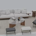Modern Light Colored Sofa And Glass Coffee Table Set With Cushions Side Table Accent Chairs 3d model