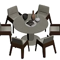 Modern Round Dining Table and Chair Dining Table Single Chair Furnishings Tableware 3d model