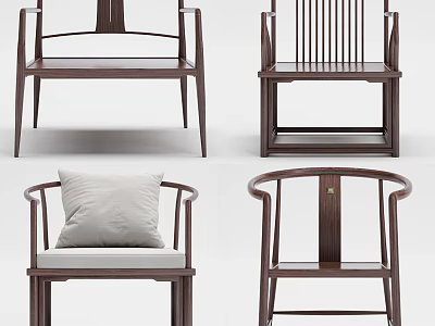 Traditional Chinese Wooden Armchairs with Different Backrest Designs and Armrest Shapes for Living Room Decor 3d model