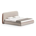 Modern Double Bed With Beige Upholstered Headboard Brown Trim White Sheets Gray Blanket