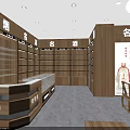Supermarket Department Store with Wooden Shelves Wine Tobacco Cashier Counter and Famous Liquor