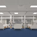 Modern Hospital Ward Interior With Multiple Medical Beds Blue Flooring White Ceiling And Monitoring Cameras