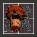 3D Model Red Mechanical Cannon With Wooden Structure Grated Base And Barrel