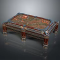 Elegant Commercial Equipment Table with Carved Decorative Surface and Classic Red Blue Copper Design