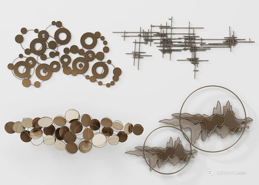 Modern Geometric Wall Decor With Circular Linear And Wave Patterns For Interior Design 3d model