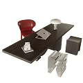 Desk and Chair Combination Stool Desk Lamp 3d model