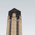 Tall Clock Tower With Beige Stone Exterior Black Top And Ornate Base Design 3d model