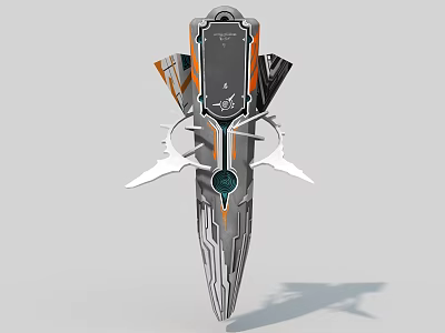 Futuristic Mechanical Art Installation With Spiked Wings Streamlined Gray Design And Orange Accents 3d model