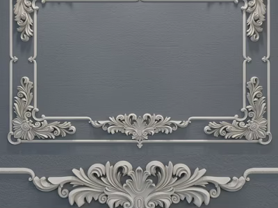 Ornate Lines With Intricate Carved Frame And Patterns On Gray Background 3d model