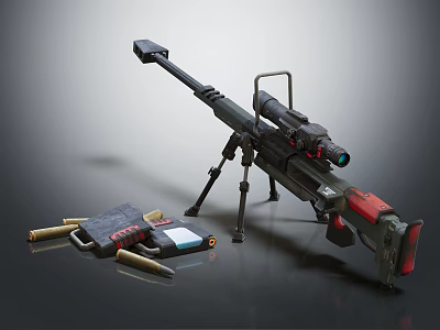 Tactical Sniper Rifle With Tripod Scope Ammunition And Tool Kit 3d model