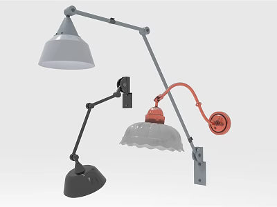 Modern Adjustable Arm Wall Lamps With Colored Shades And Metal Bases 3d model