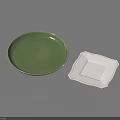 Modern Dinnerware Set With Green Round Plate And White Square Plate 3d model