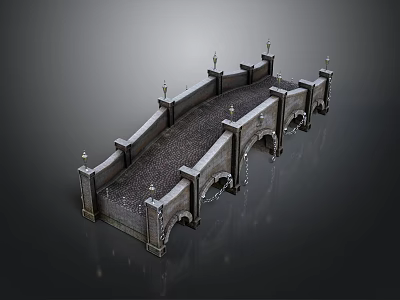 European Style Stone Arch Bridge With Lamp Posts Railings And Stone Slab Deck 3d model