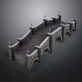 European Style Stone Arch Bridge With Lamp Posts Railings And Stone Slab Deck