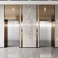 Elevator Lobby With Marble Walls Silver Metal Doors 2F 1F Floor Indicators 3d model