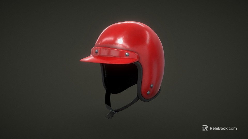 Red Shiny Motorcycle Helmet with Metal Rivets Adjustable Chin Strap for Safety Riding 3d model 