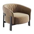 Beige Upholstered Single Sofa Curved Armrest Rounded Back Black Wooden Legs Modern Minimalist Style