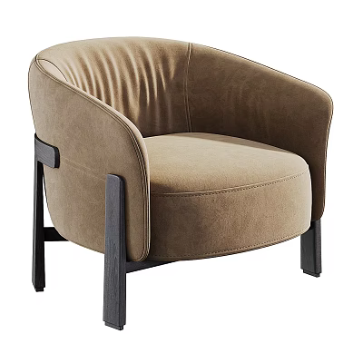Beige Upholstered Single Sofa Curved Armrest Rounded Back Black Wooden Legs Modern Minimalist Style 3d model