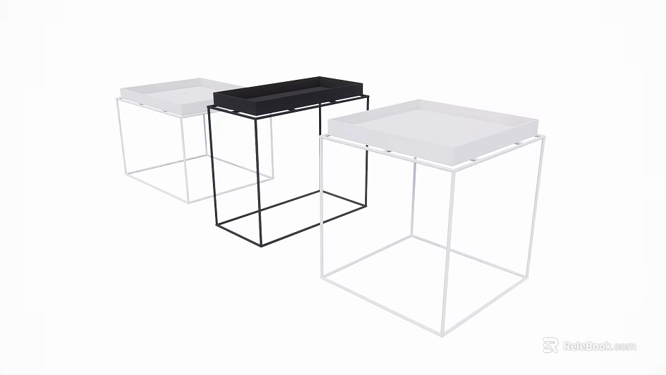 Modern Black And White Desk Chair Set With Minimalist Metal Frame Design 3d model 