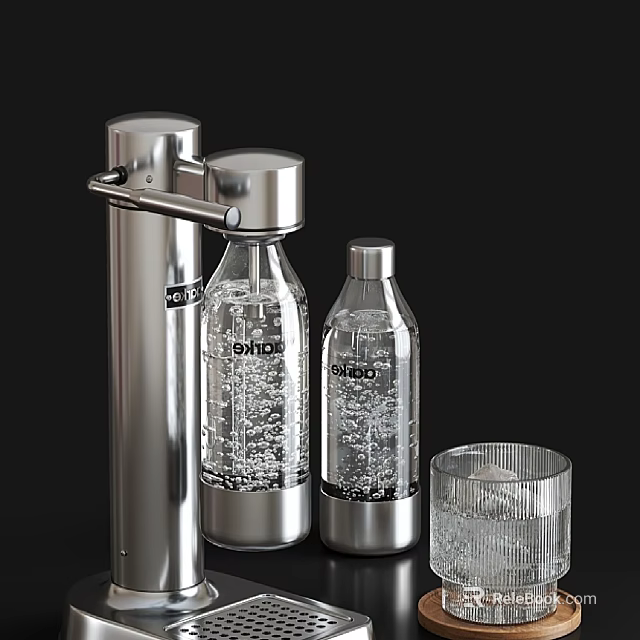 Modern Tableware Combination With Silver Water Filter Transparent SODA Bottles And Ice Glass 3d model 