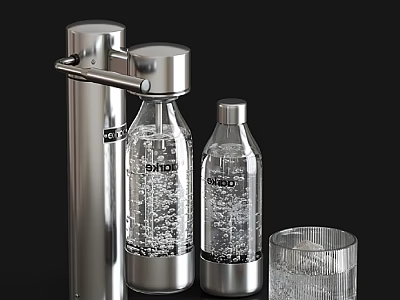 Modern Tableware Combination With Silver Water Filter Transparent SODA Bottles And Ice Glass 3d model