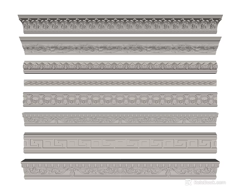 Various Gypsum Moldings With Different Decorative Patterns For Home Interior Design 3d model 