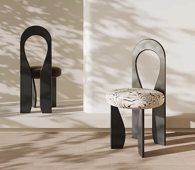 Modern Dining Chairs Featuring Curved Backrest Metal Legs And Patterned Seat In Minimalist Interior 3d model