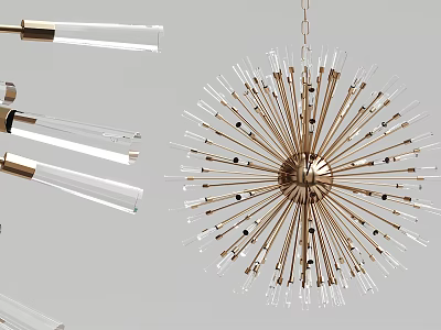Modern Brass Chandelier With Glass Tubes And Starburst Design Hanging Ceiling Light 3d model