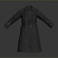 Dark Gray Long Woolen Coat With Collared Design And Button Front Closure 3d model