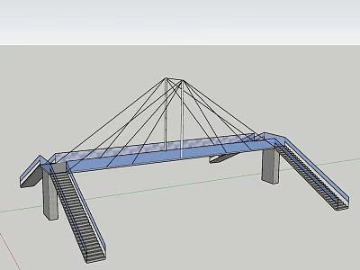 Cable Stayed Bridge Design With Blue Deck Staircases And Tower Supports 3d model