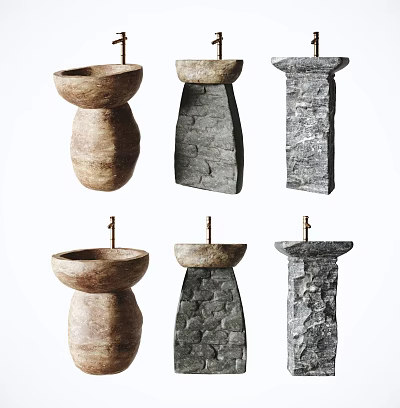 Stone Washbasins with Various Unique Designs and Natural Textures for Modern Bathroom Interior 3d model