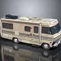Vintage Beige Striped Motorhome With Roof Storage Box And W Logo