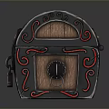 Vintage Wooden Chest With Black Metal Decorations Red Patterns Lock And Handle