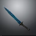 Glowing Icy Blue Sword With Crystal Blade And Dark Ornate Hilt